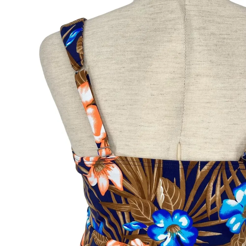 LANDS END NWT Tropical Palm Print Scoop Neck Flutter Tankini Swim Top Size XS
